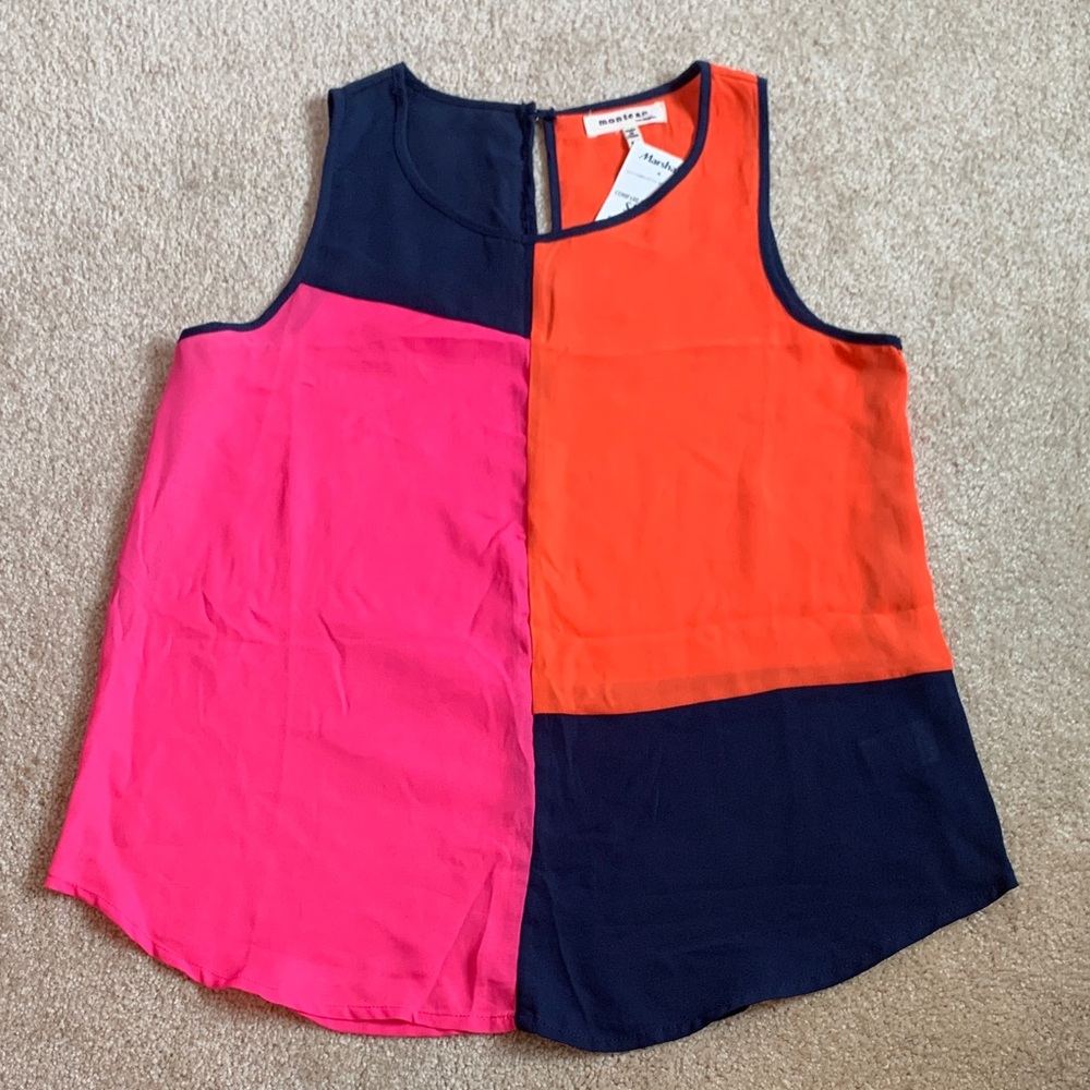 Chic Color Block Tank Top - Pink, Orange, and Navy